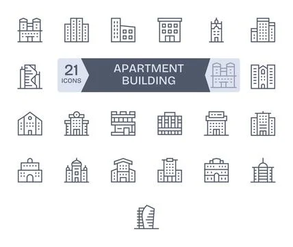 25 High Resolution Vector Icons for Apartment Building with Pixel Optimized.. Stock Illustration