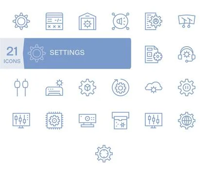 25 High Resolution Vector Icons for Settings in Pixel Aligned Regular Line .. Stock Illustration