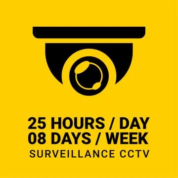 25 hours non-stop CCTV sphere in yellow background Stock Illustration