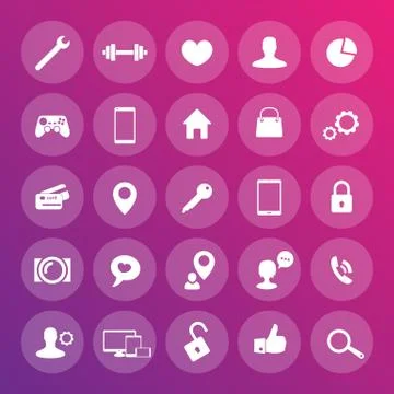 25 icons for web, apps development, websites, round transparent icons set, ve Illustrazione stock