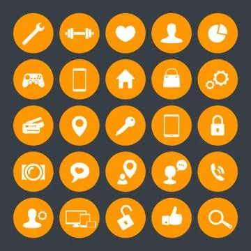25 icons for web, apps development, websites, round isolated icons, vector il Illustrazione stock