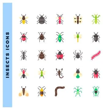 25 Insects Flat icons pack. vector illustration. Illustrazione stock