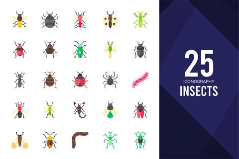 25 Insects Flat icons pack. vector illustration. Stock Illustration