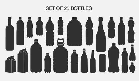 25 isolated shapes of bottles Stock Illustration