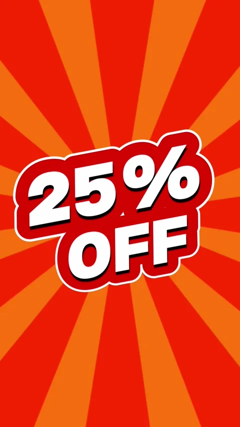 25% off letters animation on red rays background. vertical short footage Stock Footage 248241164
