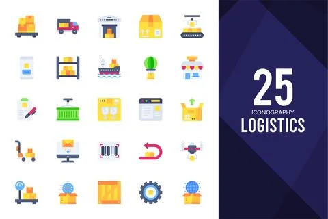 25 Logistics Flat icons pack. vector illustration. Stock Illustration