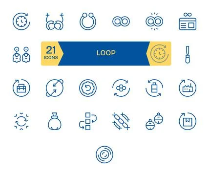 25 Loop Grid Fitted Vector Icons in 64x64 Regular Line Aesthetic Stock Illustration