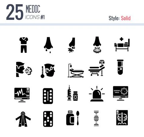 25 Medic Icon Pack #1 style solid, Solid medic icon Stock Illustration