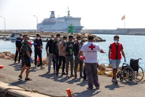 25 migrants arrive to Granada, Motril, Spain - 29 Sep 2021 Stock Photos