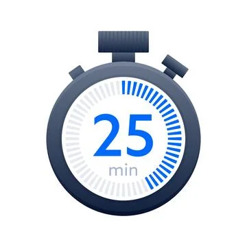 25 min timer and Stopwatch icons. Countdown symbol. Kitchen timer icon. Vector 스톡 일러스트
