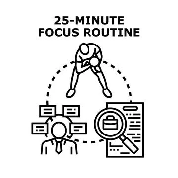 25 minute focus routine improving work productivity Ilustración de archivo