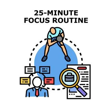 25 minute focus routine improving work productivity Stock-Illustration