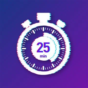 The 25 minutes, stopwatch vector glitch icon. Stopwatch icon in flat style Illustrazione stock
