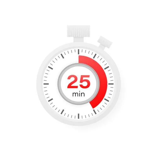 The 25 minutes timer. Stopwatch icon in flat style. 스톡 일러스트