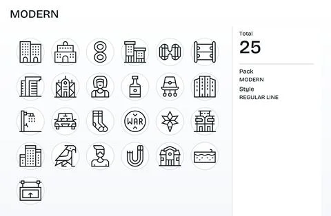 25 Modern Display Perfect Vector Icons in High Resolution Regular Line Aest.. Stock Illustration
