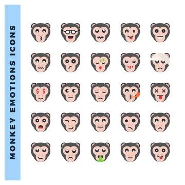 25 Monkey Emoticon Flat icon pack. vector illustration. Illustrazione stock