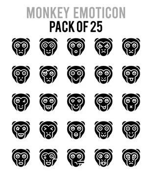 25 Monkey Emoticon Glyph icon pack. vector illustration. Illustrazione stock