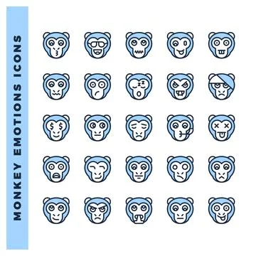 25 Monkey Emoticon Two Color icon pack. vector illustration. Illustrazione stock