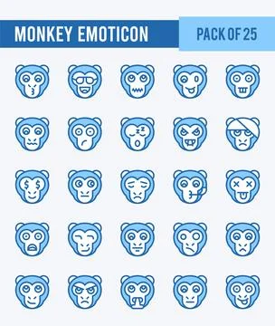 25 Monkey Emoticon. Two Color icons Pack. vector illustration. Illustrazione stock