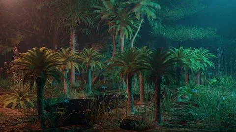  25. Night view inside the wild coconut forest - Nature Landscape Illustrazione stock