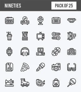 25 Nineties Lineal Expanded icons pack. vector illustration. Stock Illustration