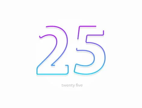25 number, outline stroke gradient font. Trendy, dynamic creative style desig Stock Illustration