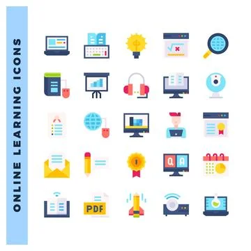 25 Online Learning Flat icon pack. vector illustration. Stock Illustration