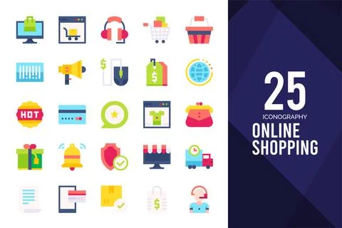 25 Online Learning Flat icon pack. vector illustration. Stock Illustration