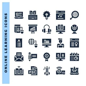 25 Online Learning Glyph icon pack. vector illustration. Stockillustratie