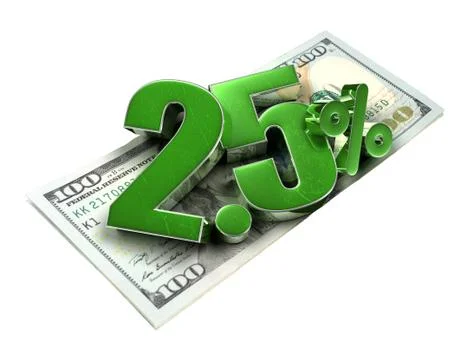 2.5 Percent 3d rendering on white background.(with Clipping Path). Stock Illustration