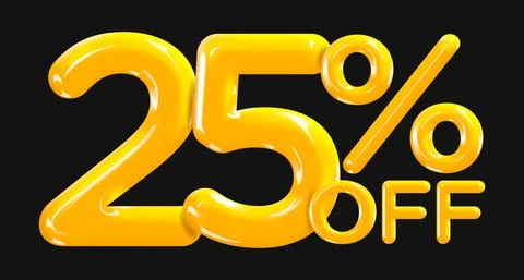 25 percent Off. Discount creative composition of golden or yellow balloons. Stock Illustration