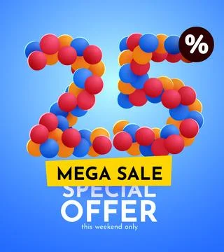 25 percent Off. Discount creative composition. Mega Sale. Stock Illustration