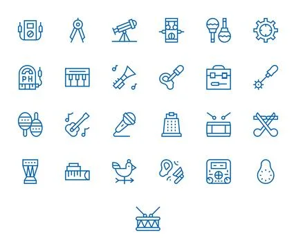 25 Pixel Aligned 256x256 Vector Icons for Instrument in elegant Regular Lin.. Stockillustratie