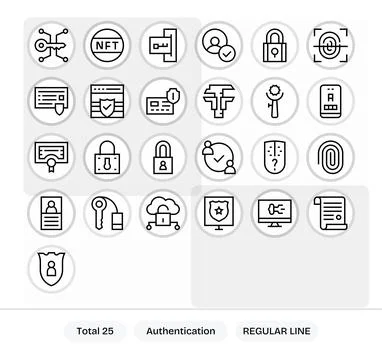 25 Pixel Aligned Regular Line Vector Icons from Authentication Collection Stock Illustration