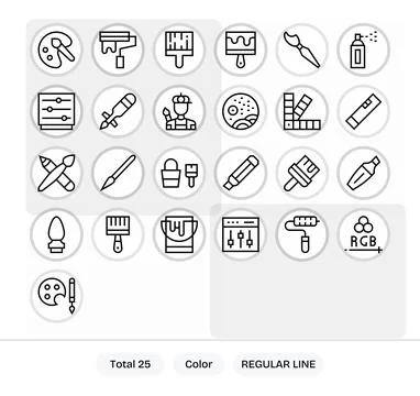 25 Pixel Aligned Regular Line Vector Icons from Color Collection Illustrazione stock