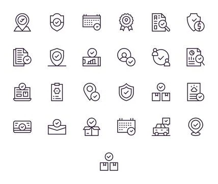 25 Pixel Aligned Vector Icons themed around Confirmed in High Resolution Re.. Stockillustratie