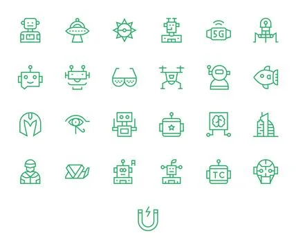 25 Pixel Aligned Vector Icons themed around Futuristic in 128x128 Regular L.. Illustrazione stock