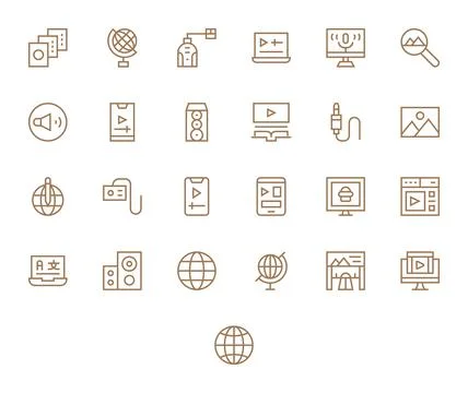 25 Pixel Aligned Vector Icons themed around Multimedia in 64x64 Regular Lin.. Stockillustratie