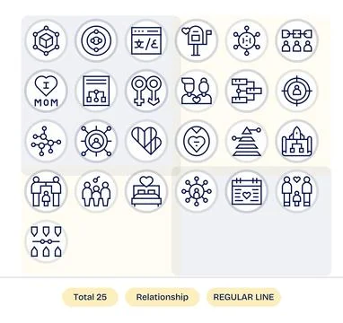 25 Pixel Aligned Vector Icons themed around Relationship in 256x256 Regular.. Stock Illustration