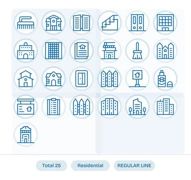 25 Pixel Optimized 64x64 Vector Icons for Residential in elegant Regular Li.. Stock Illustration