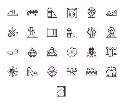 25 Pixel Optimized Regular Line Vector Icons from Amusement Collection Stock Illustration