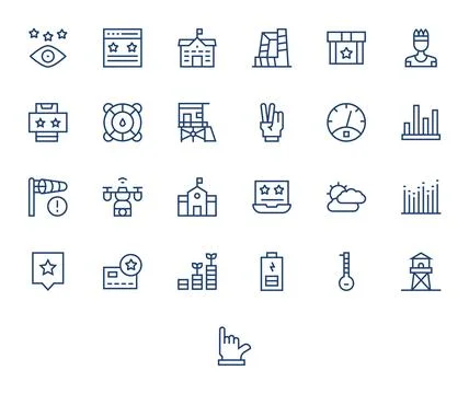 25 Pixel Optimized Regular Line Vector Icons designed for High Interface Stock Illustration