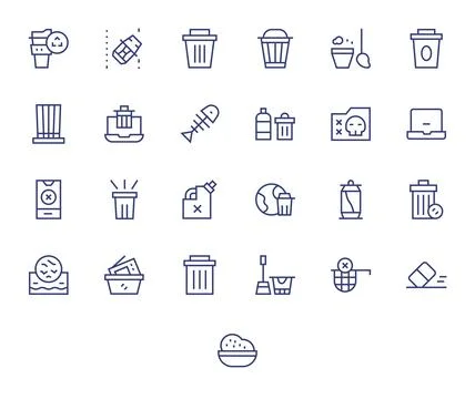 25 Pixel Optimized Regular Line Vector Icons designed for Trash Interface Illustrazione stock