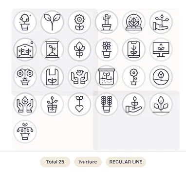 25 Pixel Optimized Regular Line Vector Icons designed for Nurture Interface Stock Illustration