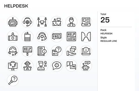 25 Pixel Optimized Regular Line Vector Icons from Helpdesk Collection Stock Illustration