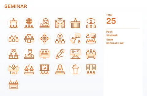25 Pixel Optimized Regular Line Vector Icons designed for Seminar Interface Stock Illustration