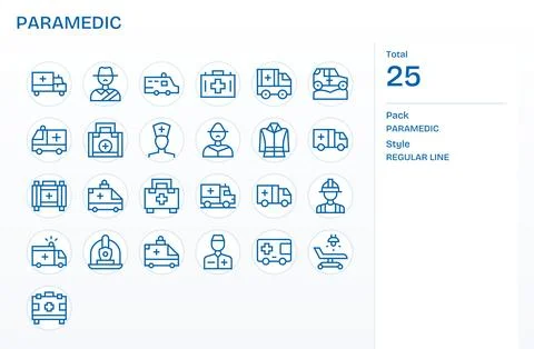 25 Pixel Optimized Regular Line Vector Icons from Paramedic Collection Stockillustratie