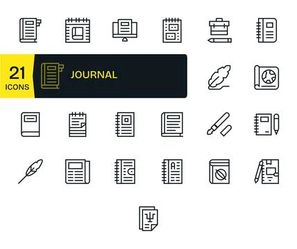 25 Pixel Optimized Regular Line Vector Icons designed for Journal Interface Stock Illustration