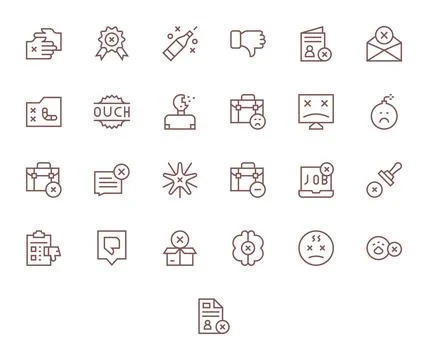 25 PIXEL Perfect Regular Line Vector Icons designed for Unsuccessful Interfac Stock Illustration