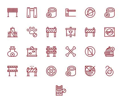 25 PIXEL Perfect Regular Line Vector Icons from Keep Out Collection Stock Illustration